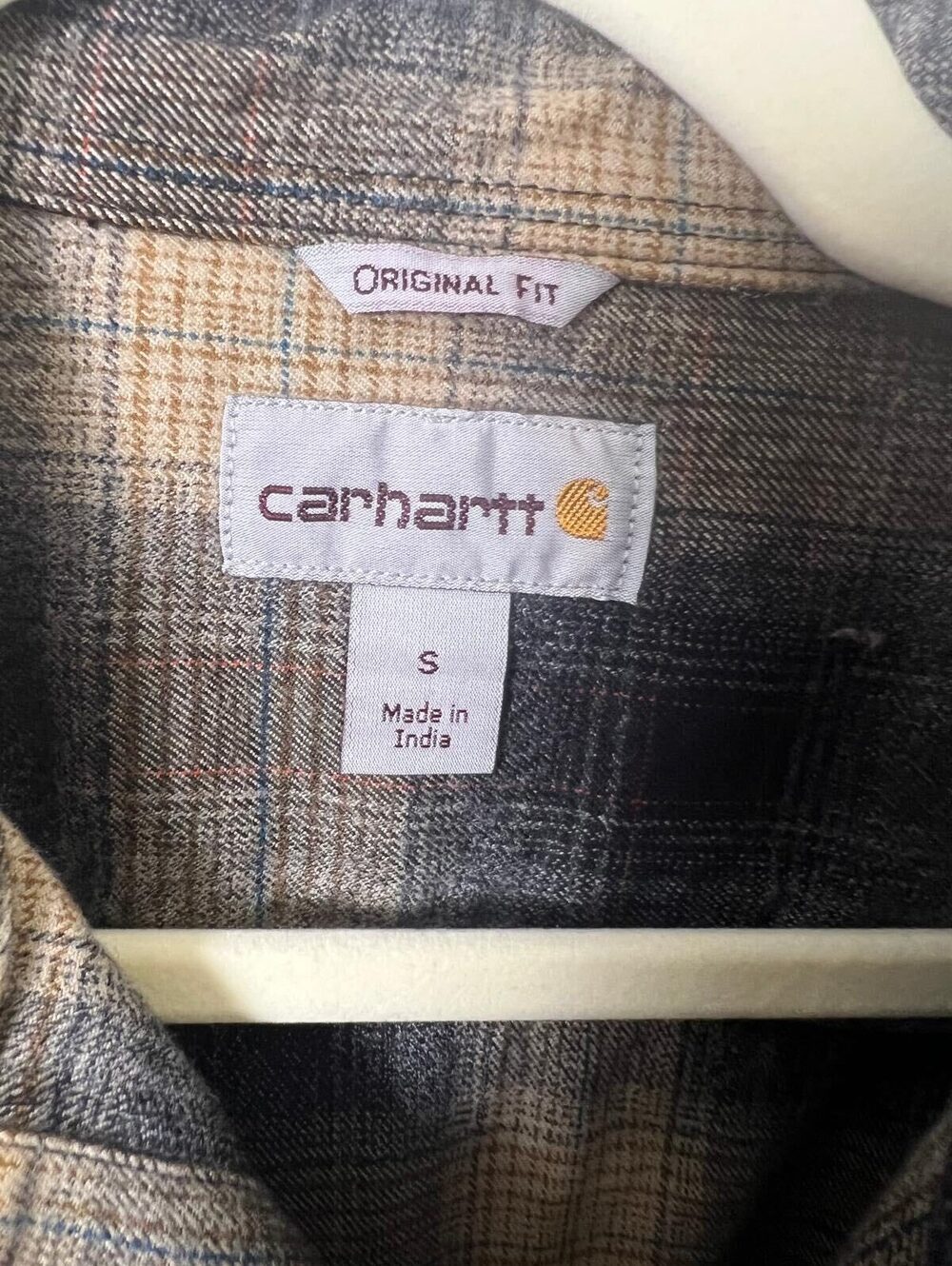 Carhartt Button-Up Plaid Shirt Blue and Brown Small Original Fit - Picture 4 of 11